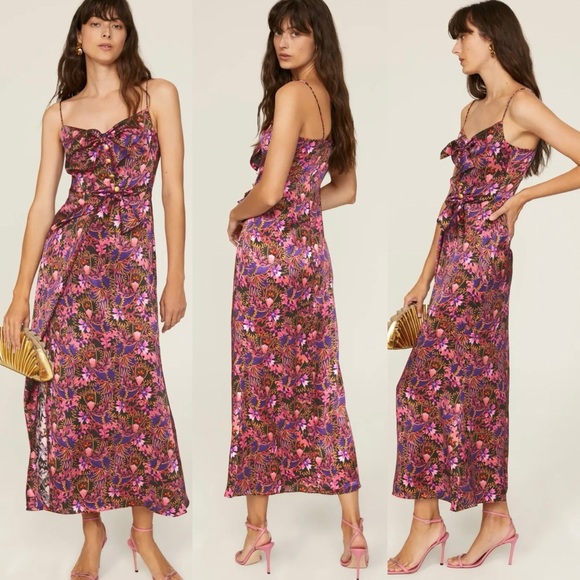 SALONI Dresses & Skirts - SALONI Penelope Silk Floral Print Sleeveless Midi-Dress Slip Size 4 NEW